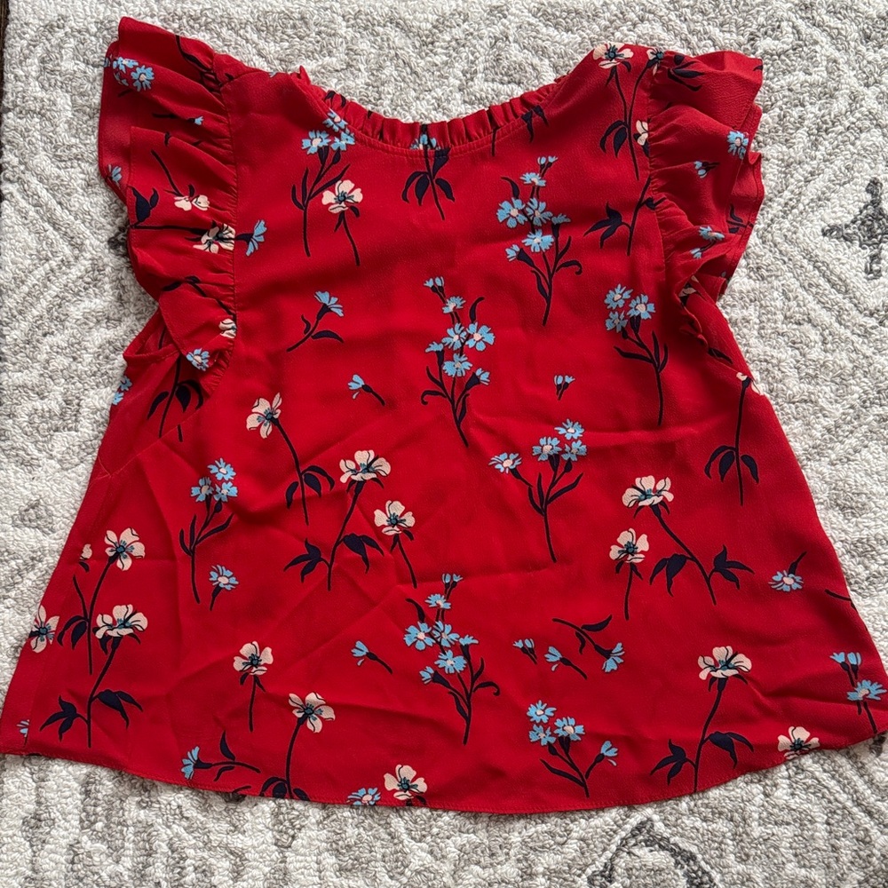 Red Zara Floral Ruffle Sleeve Women's Top
